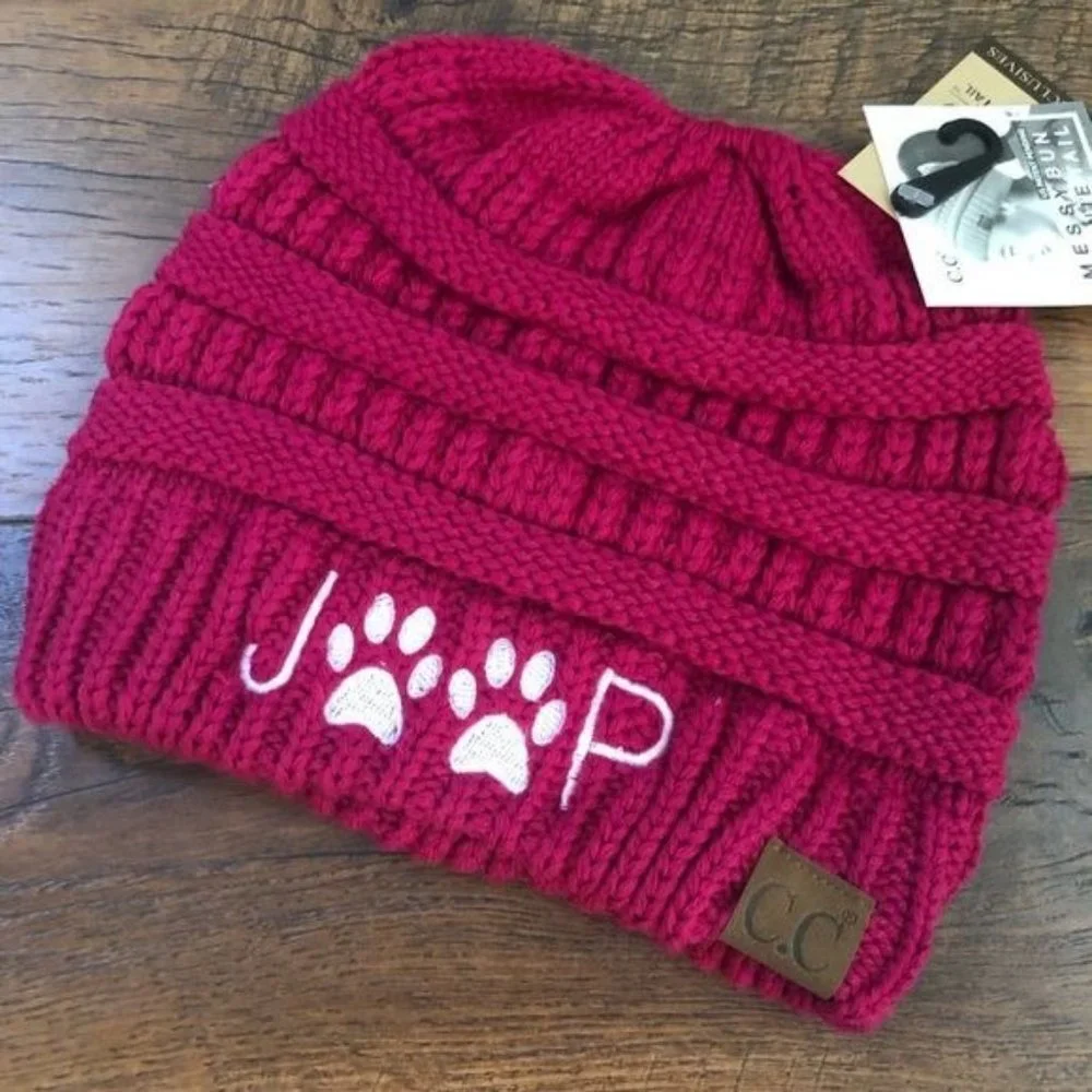Jeep Paw Print Pony Tail Messy Bun‎ Beanie